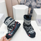 CD Snow Ankle Boots Black White Cowhide Nylon Fabric 539663