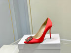 Manolo Diamond Buckle Pumps 10cm Red Silk 574251