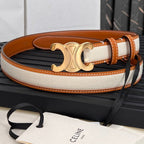 CEL 25mm Triomphe Belt in Taurillon Brown White Canvas 176292