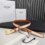CEL 25mm Triomphe Belt in Taurillon Brown White Canvas 176292
