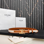 CEL 25mm Triomphe Belt in Taurillon Brown White Canvas 176292