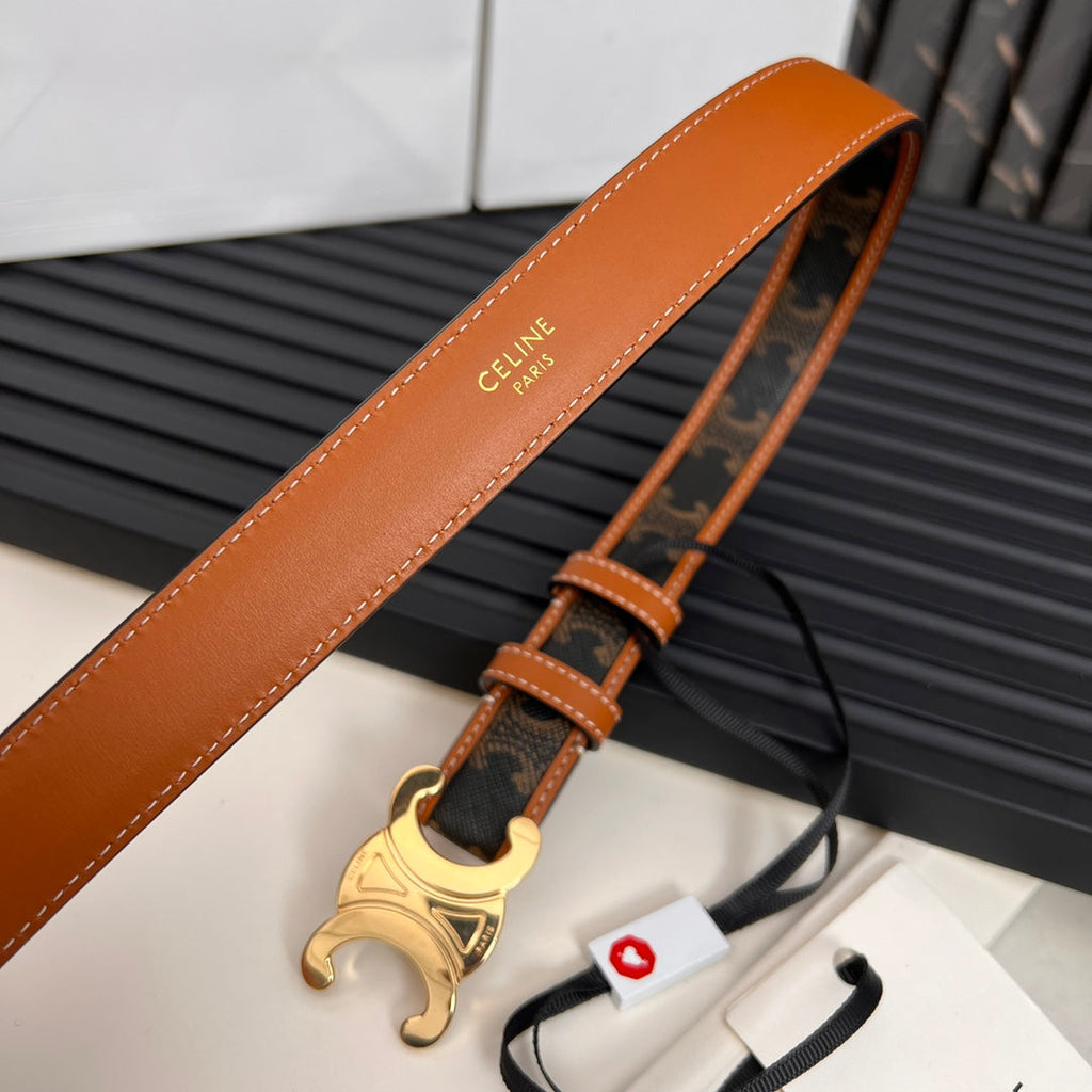 CEL 25mm Triomphe Belt in Taurillon Brown Black Canvas 176291