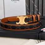 CEL 25mm Triomphe Belt in Taurillon Brown Black Canvas 176291