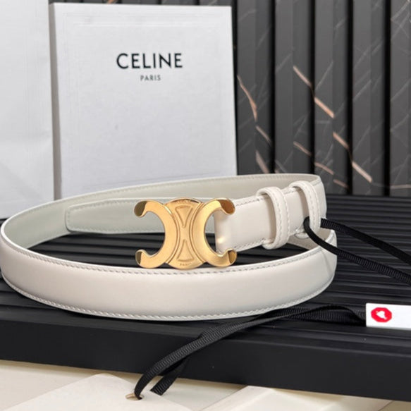 CEL 25mm Medium Triomphe Belt in Taurillon White Leather 176288