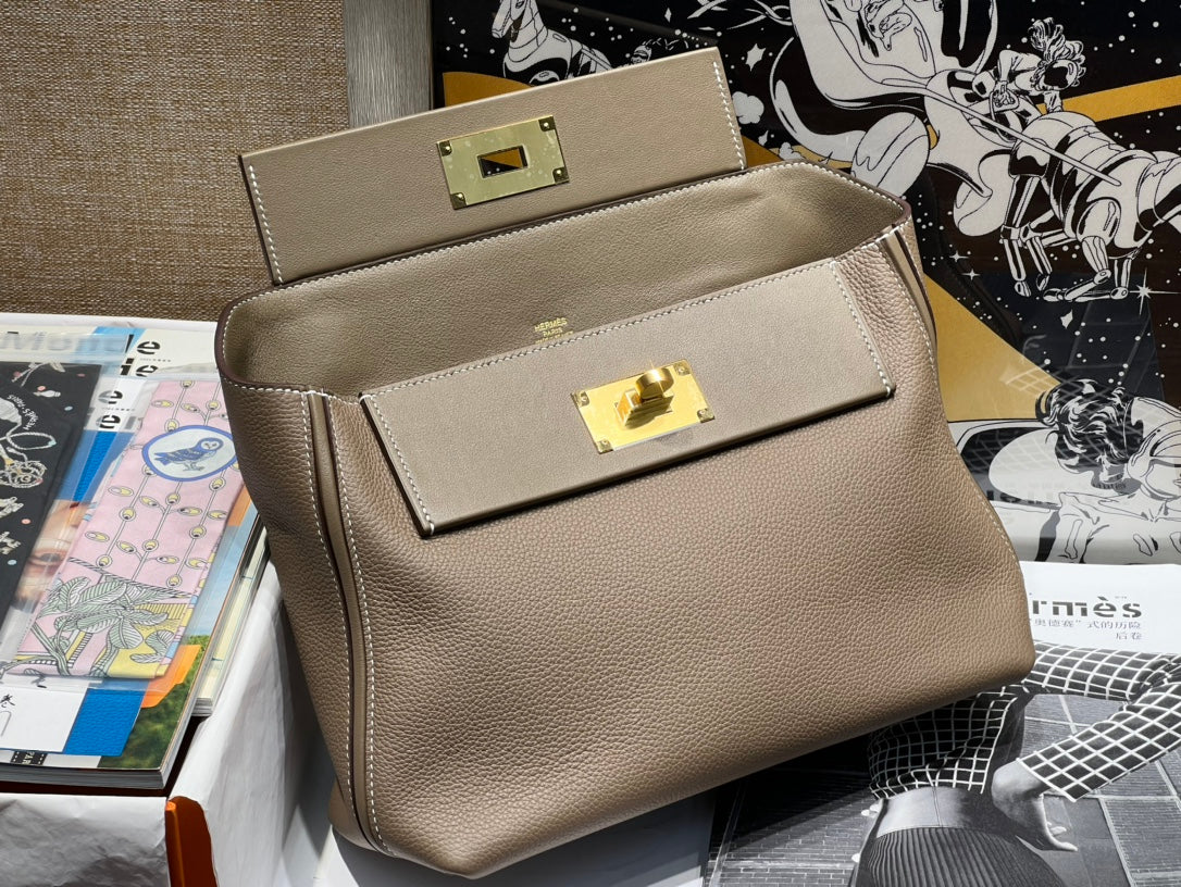 HM 24/24 Bag Etoupe Leather Gold Hardware