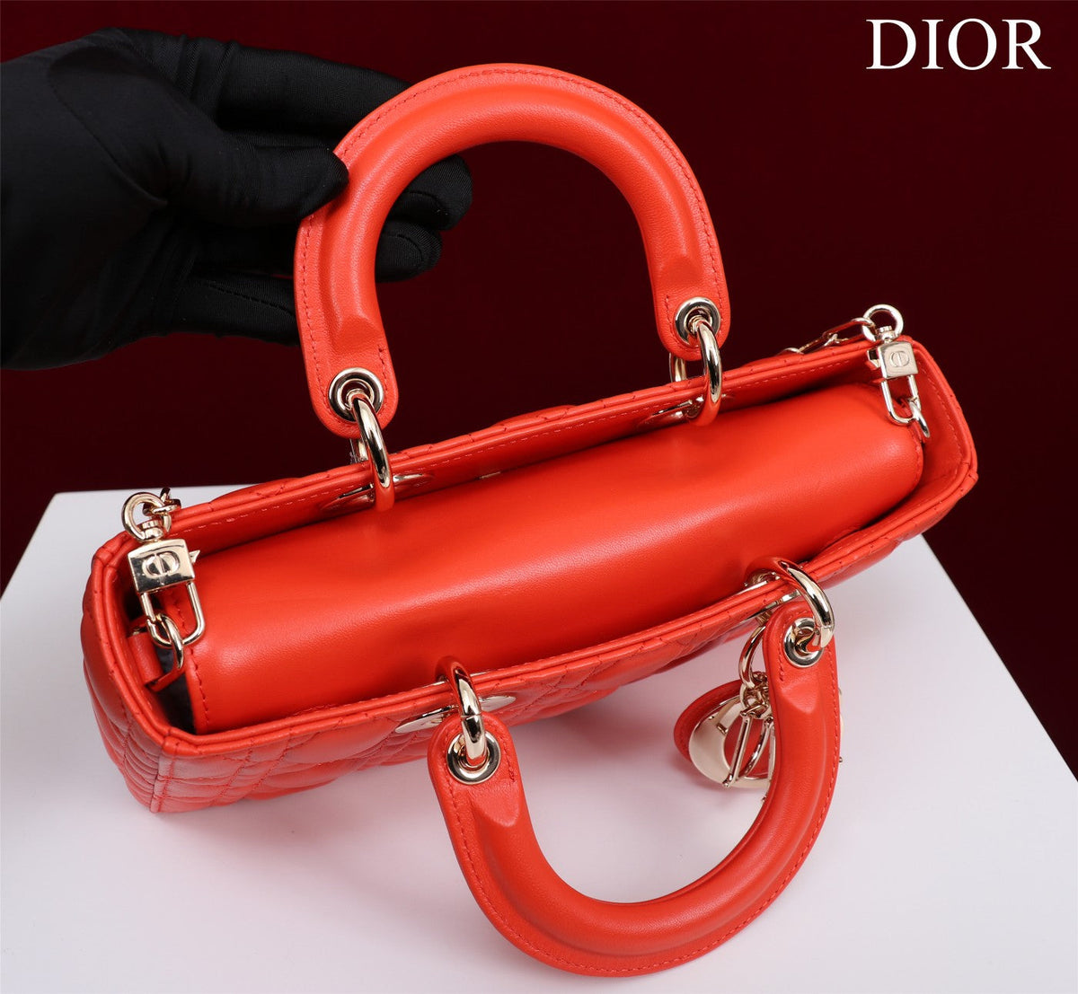 medium lady d-joy 26 red lambskin