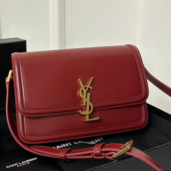 YSL Solferino Small Satchel Bag Burgundy Gold Calfskin 339457