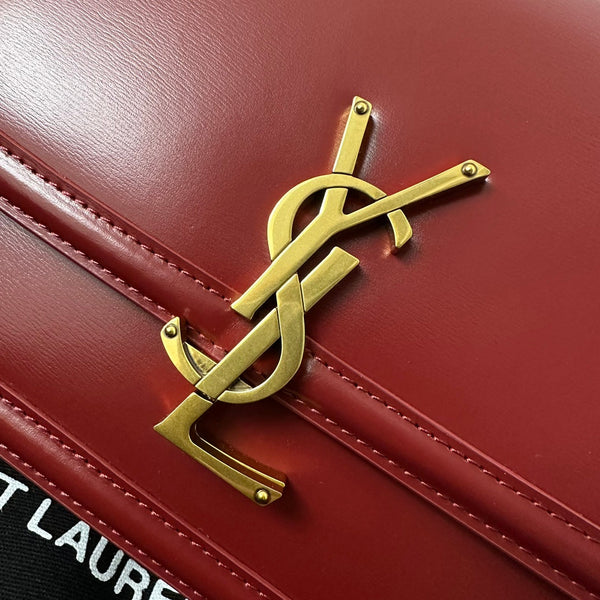 YSL Solferino Small Satchel Bag Burgundy Gold Calfskin 339457
