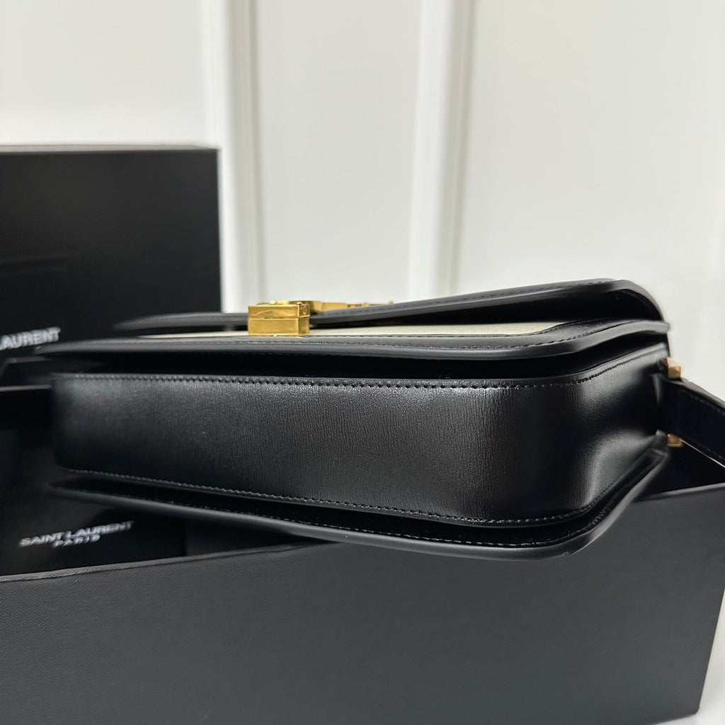 YSL Solferino Small Satchel Bag Black White Gold Calfskin 339413