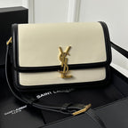 YSL Solferino Small Satchel Bag Black White Gold Calfskin 339413
