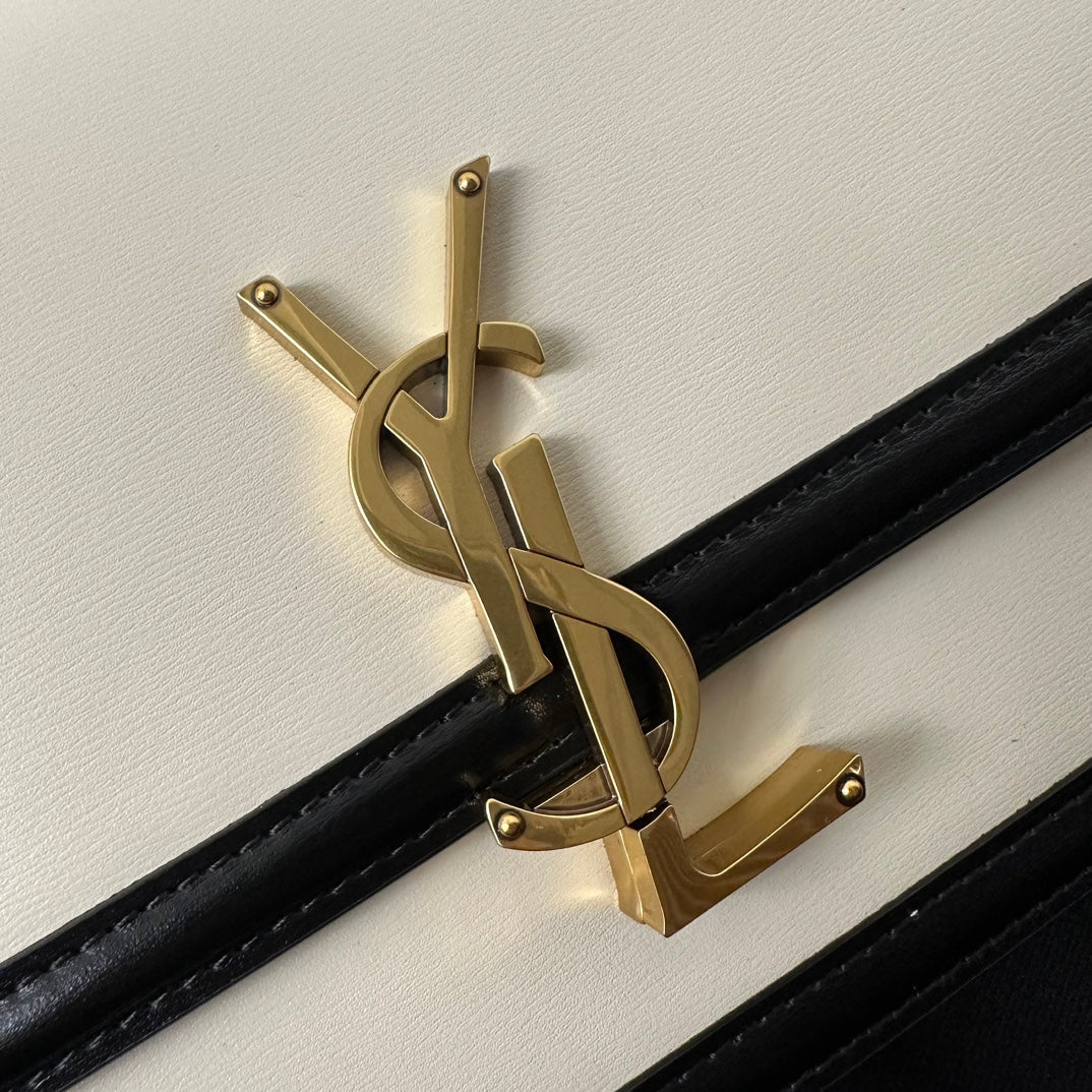 YSL Solferino Small Satchel Bag Black White Gold Calfskin 339413