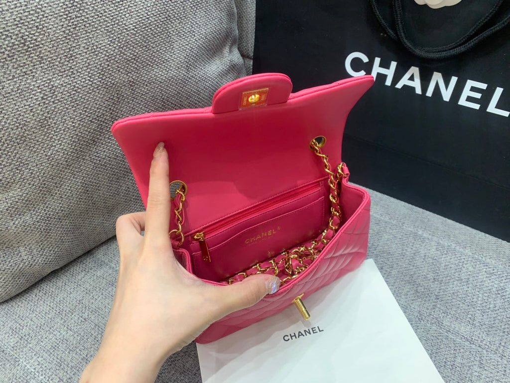 flap bag mini 20cm ruby red lambskin gold hardware