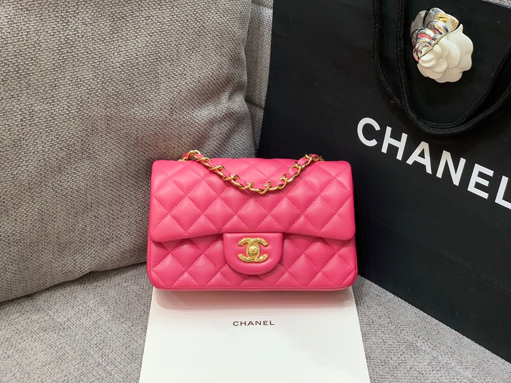 flap bag mini 20cm ruby red lambskin gold hardware