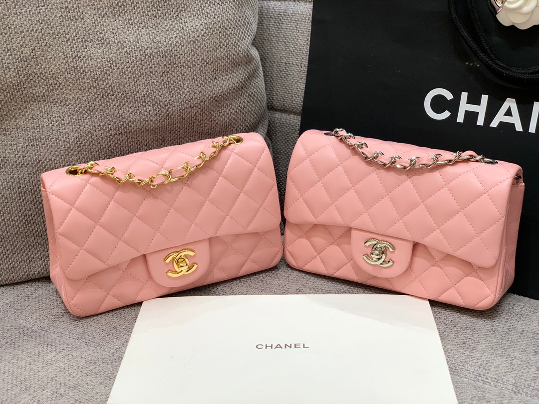 flap bag mini 20cm pink lambskin silver hardware