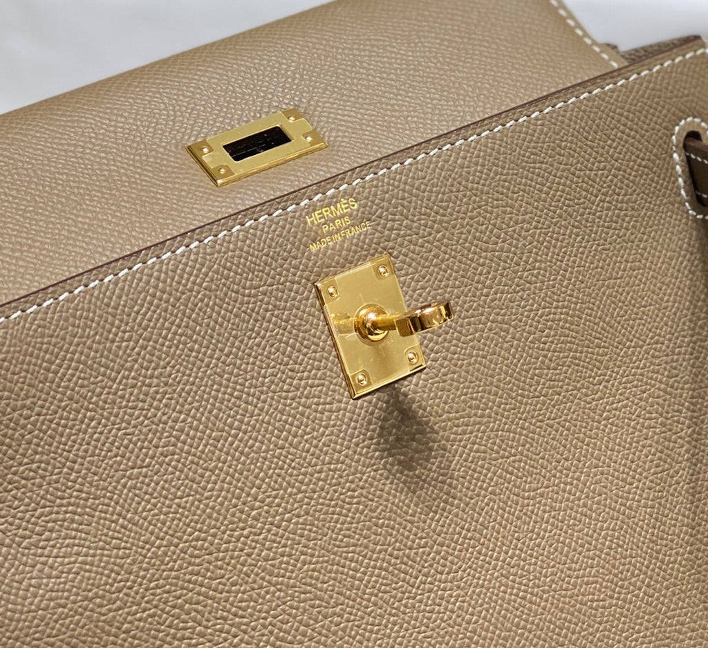 Hermes Kelly 25 Bag Etoupe Gold Epsom Leather 249823