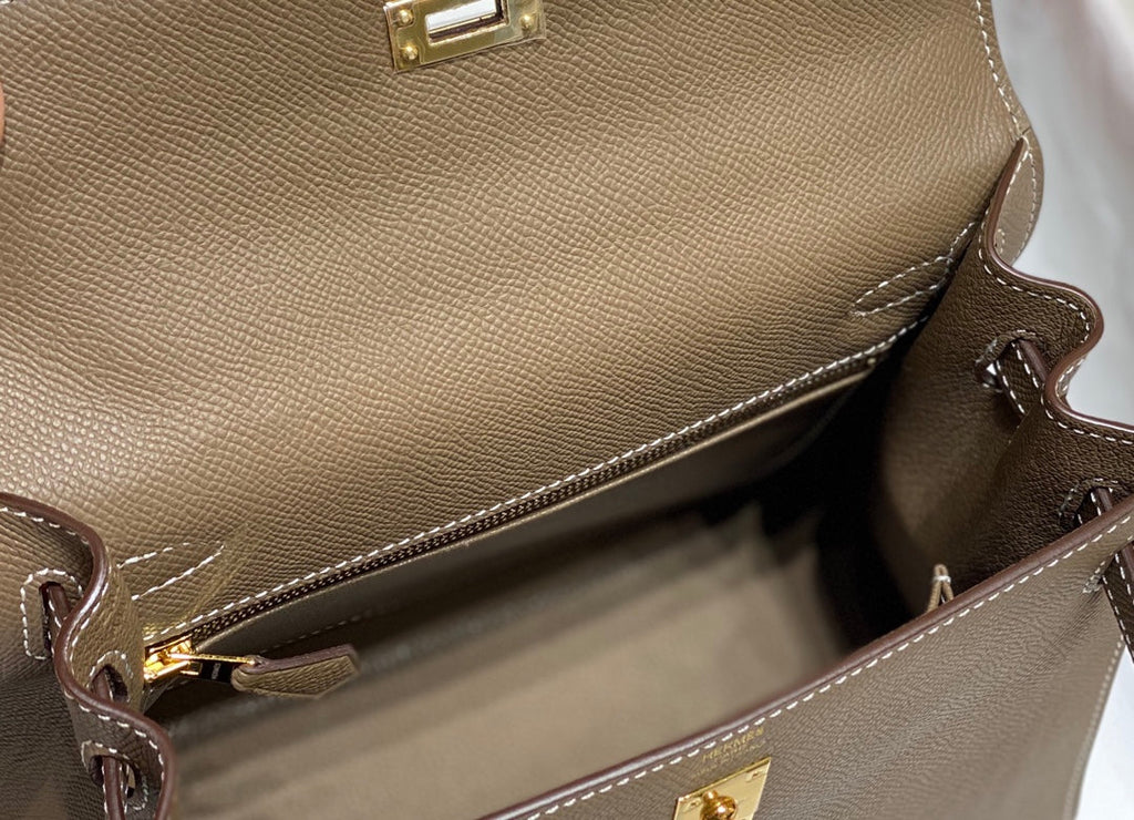 Hermes Kelly 25 Bag Etoupe Gold Epsom Leather 249823