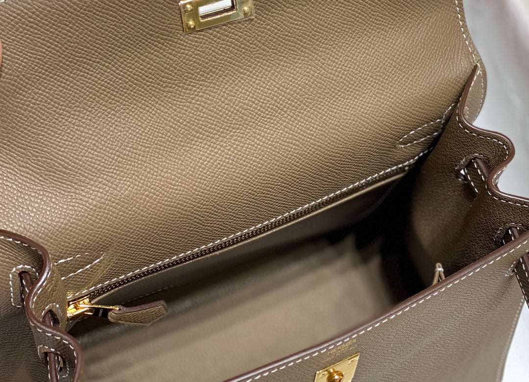 Hermes Kelly 25 Bag Etoupe Gold Epsom Leather 249823