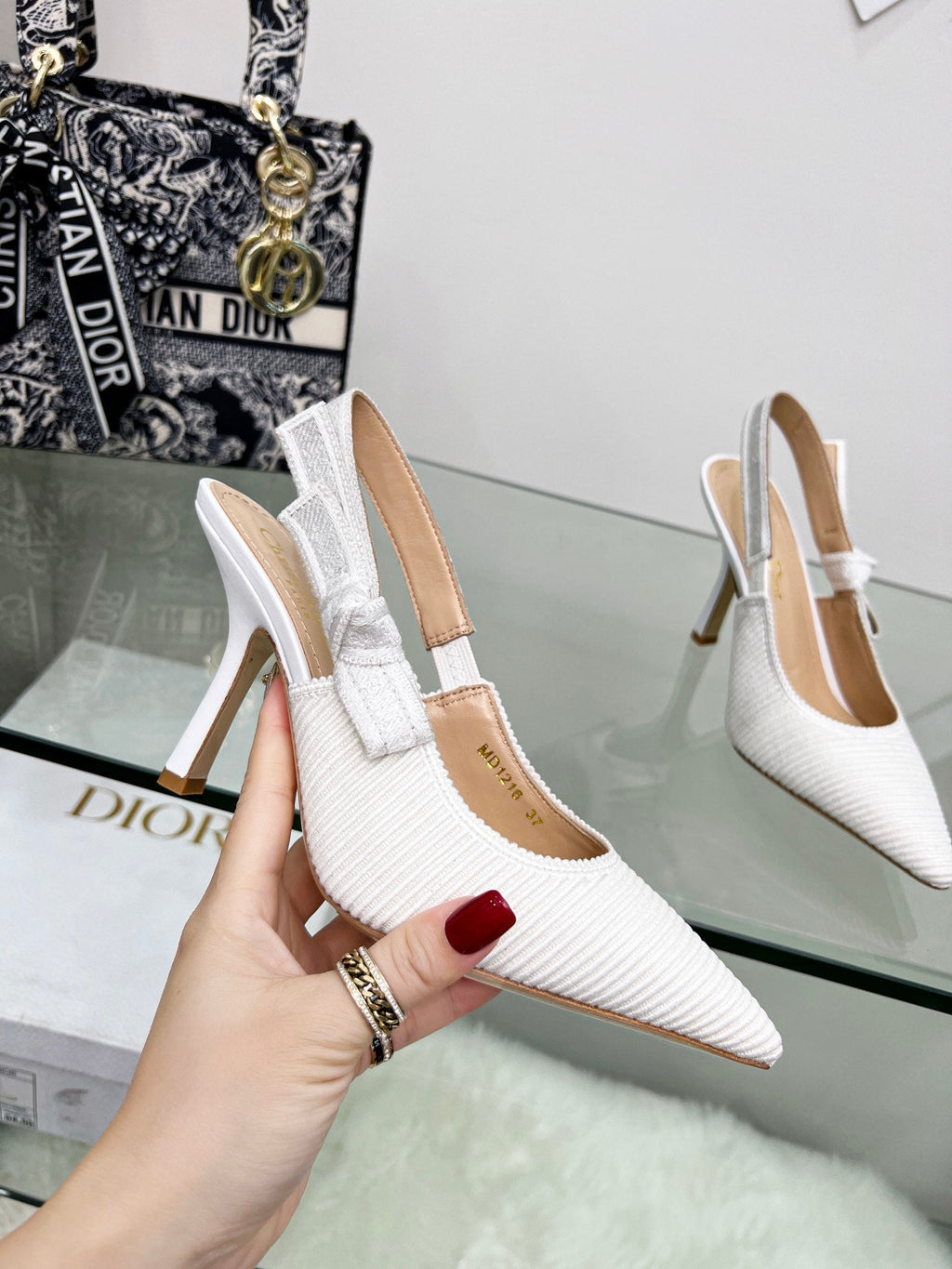 cd slingback pumps 95 white embroidered cotton