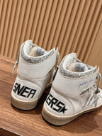 SKY-STAR SNEAKERS IN WHITE NAPPA LAMBSKIN WITH SILVER GLITTER STAR AND HEEL TAB