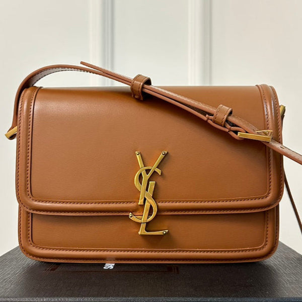 YSL Solferino Small Satchel Bag Brown Gold Calfskin 339437