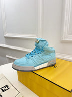 FENDI LOGO SOCK SNEAKER BOOTS IN SKY BLUE LAMBSKIN