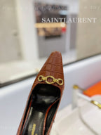 SL SILVANA CROCODILE MOTIF CHAIN PUMPS BROWN CALFSKIN