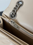 CRUSH CHAINED BAG 25 IN BEIGE QUILTED LAMBSKIN SILVER HARDWARE