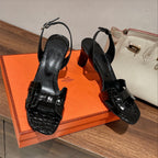 SLINGBACK ETERNITE 75CM BLACK LAMBSKIN AND CROCODILE LEATHER
