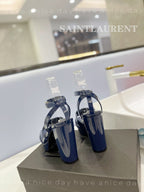 SL TRIBUTE FLATFORM SANDALS GLOSSY NAVY CALFSKIN