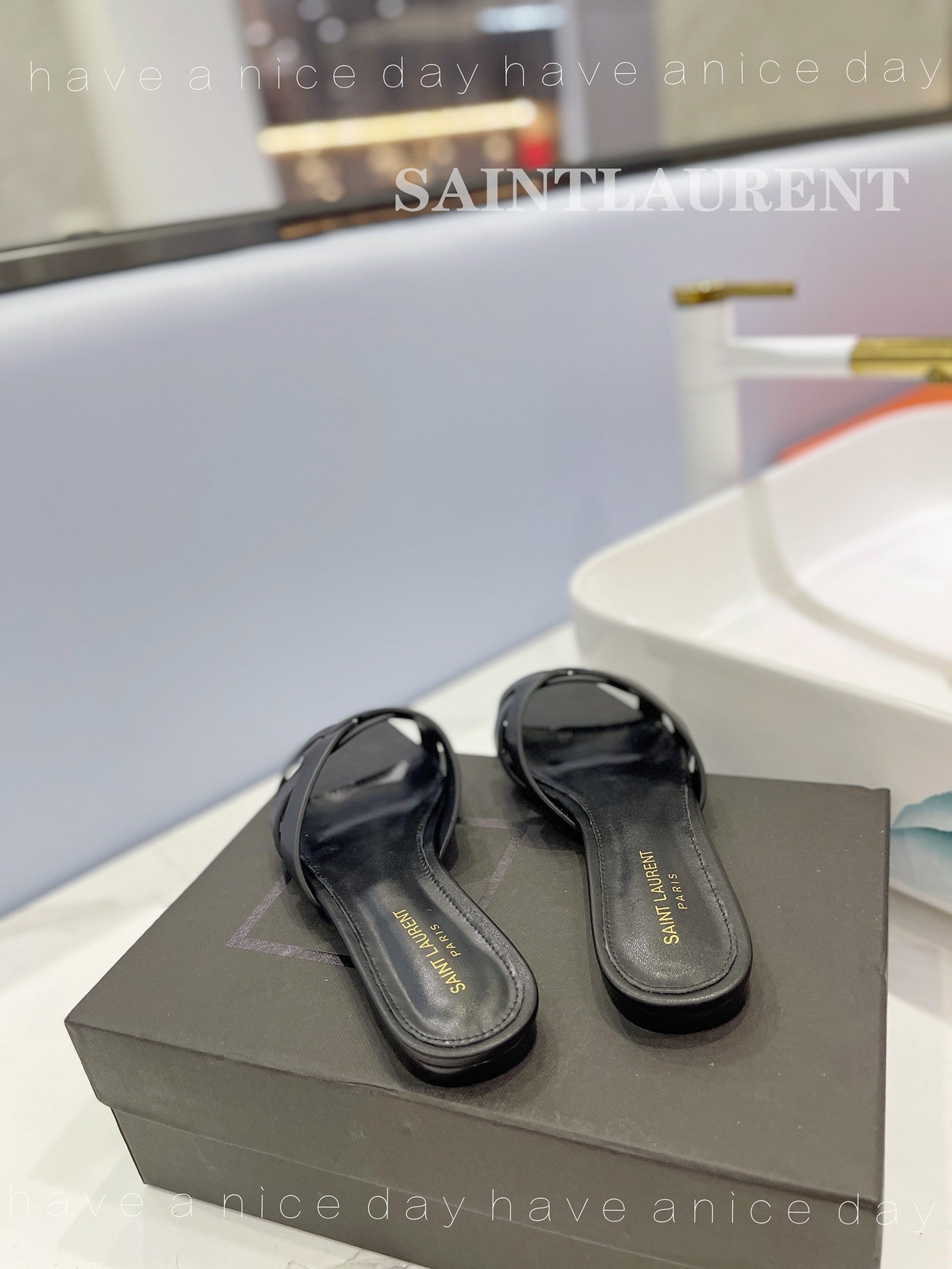 SL TRIBUTE SLIPPERS BLACK CALFSKIN