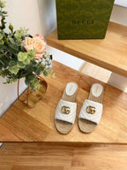 GG 26ss Slide White Straw Sheepskin 692199