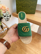 GG 26ss Slide Green Canvas Sheepskin 692201