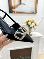 Valentino 25 White Vlogo Signature Slingback Pumps Black Silk 239504