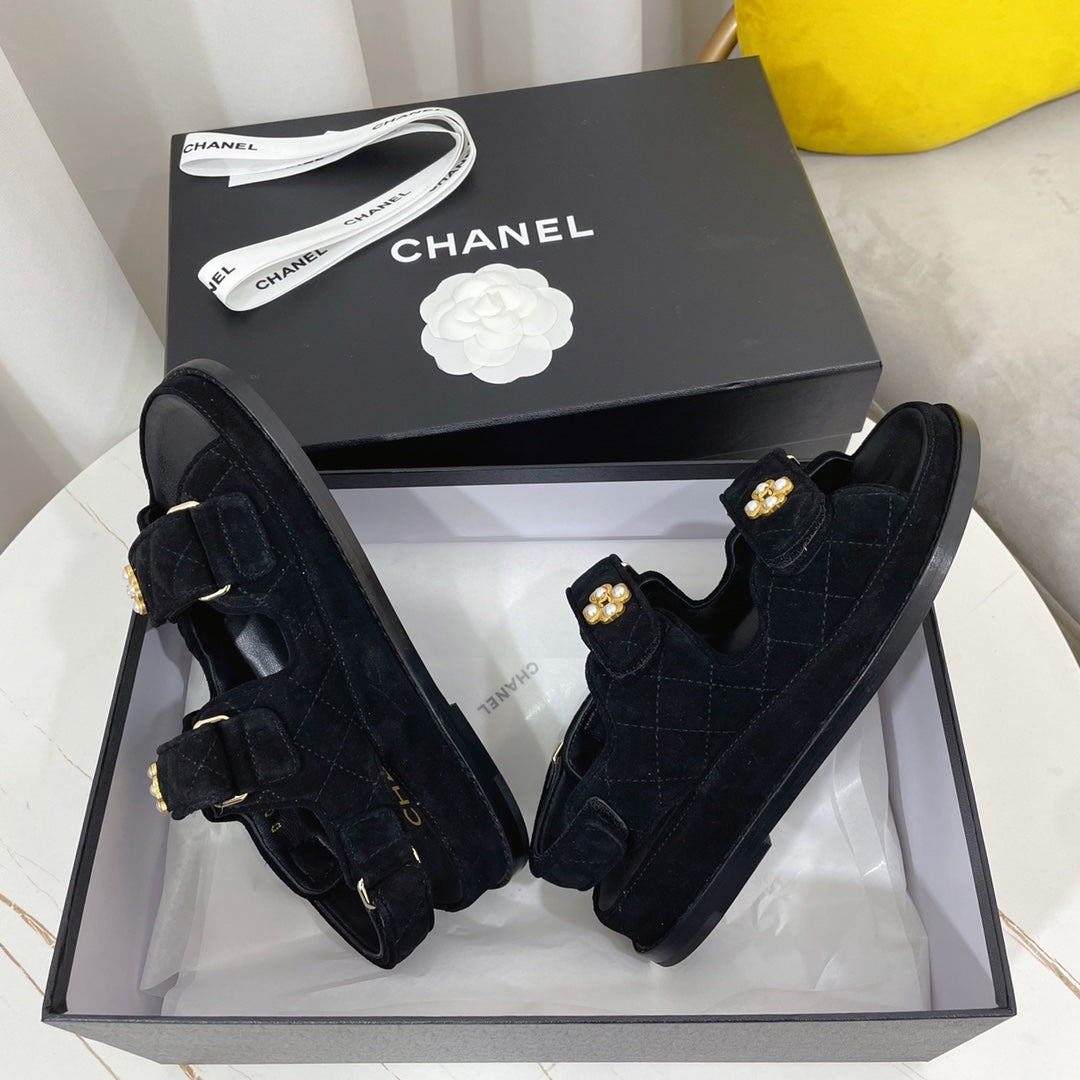 CC Dad Sandal Black Suede Leather 742944