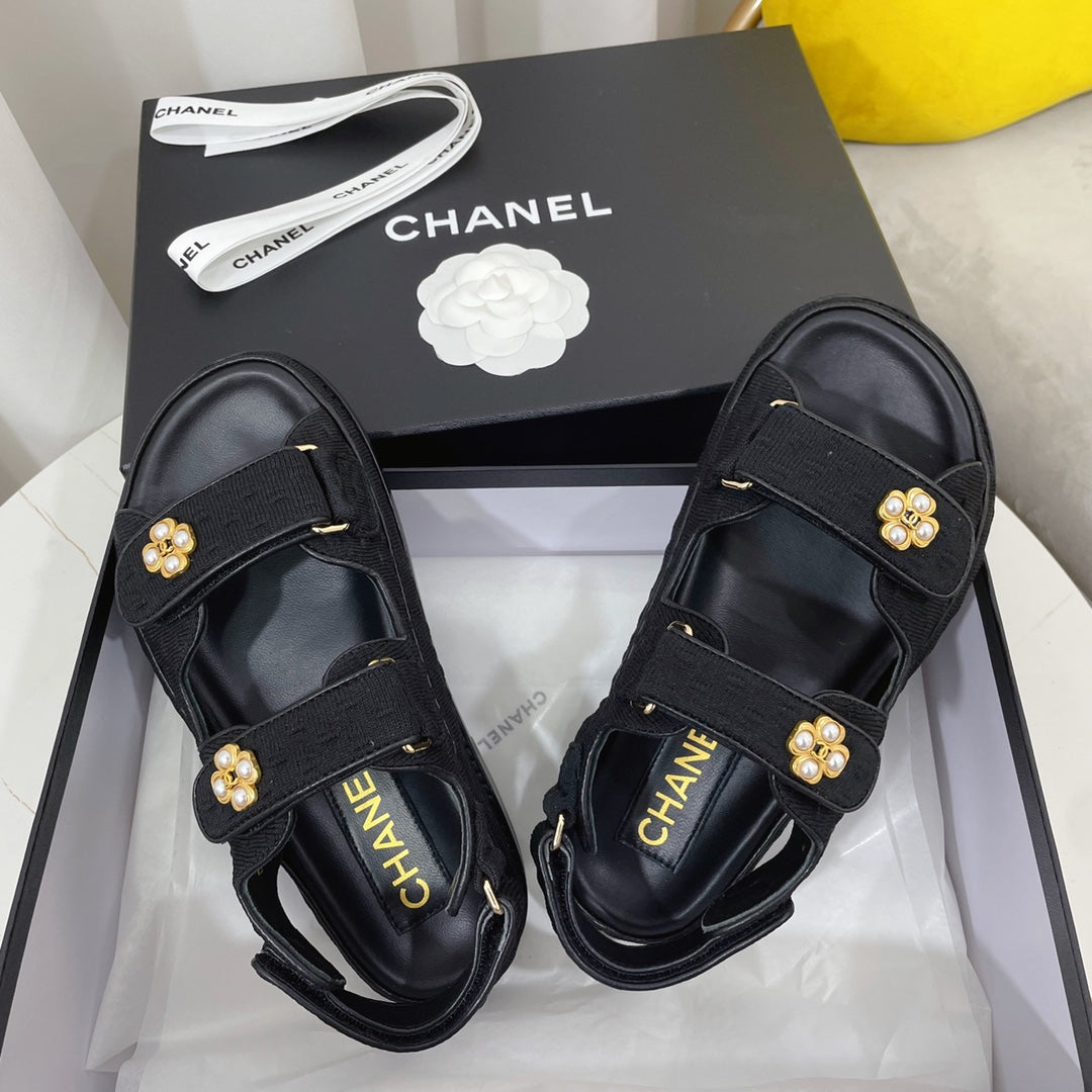 CC Dad Sandal Black Canvas Leather 742945