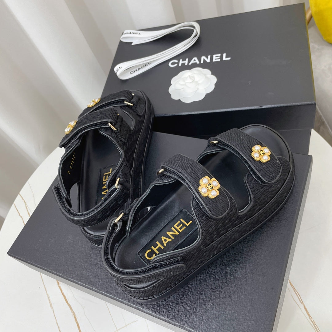 CC Dad Sandal Black Canvas Leather 742945
