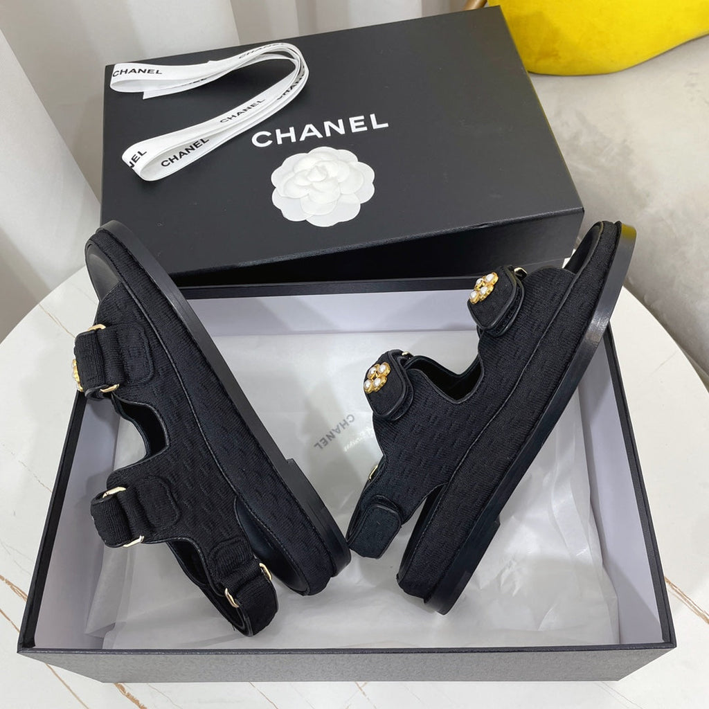CC Dad Sandal Black Canvas Leather 742945
