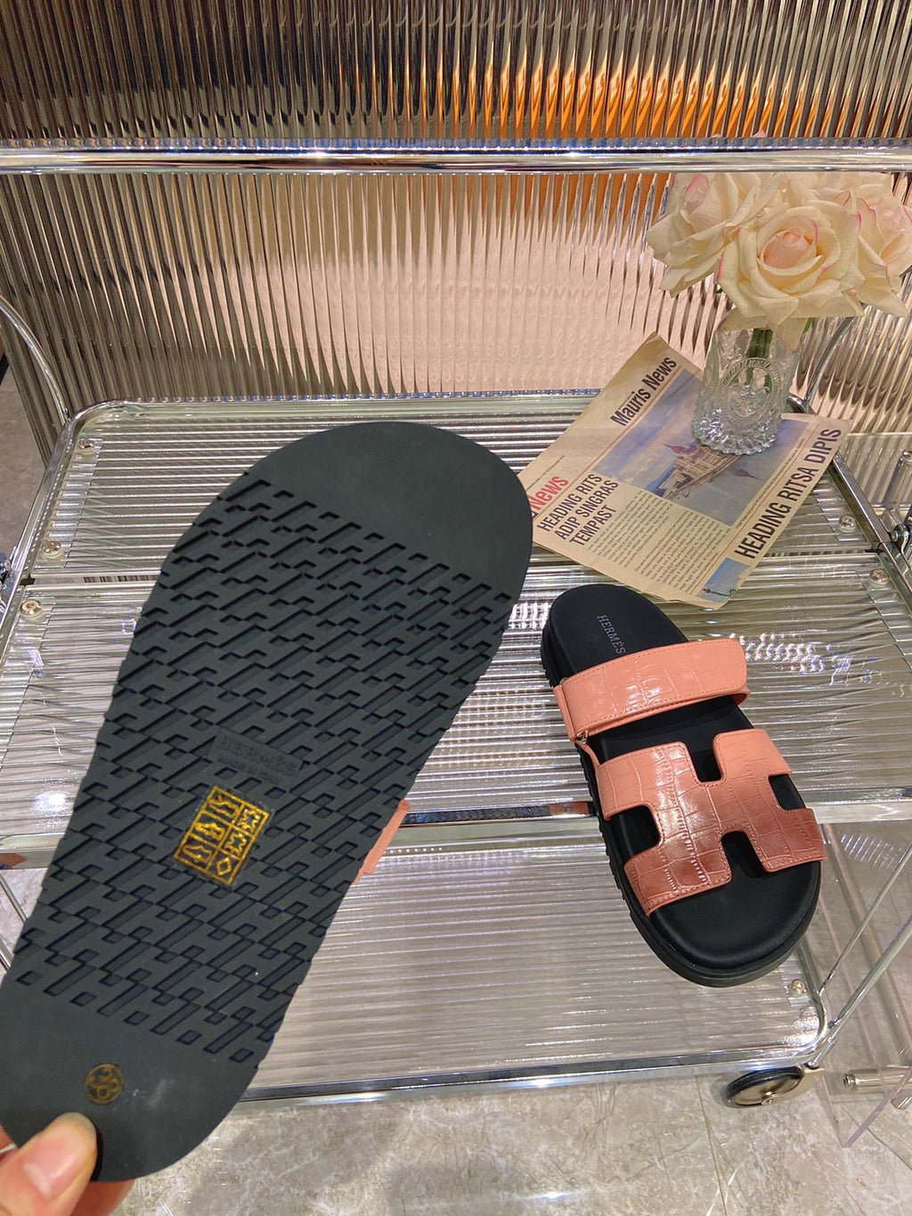 CHYPRE SANDAL OMBRE LIGHT PINK BROWN CALFSKIN