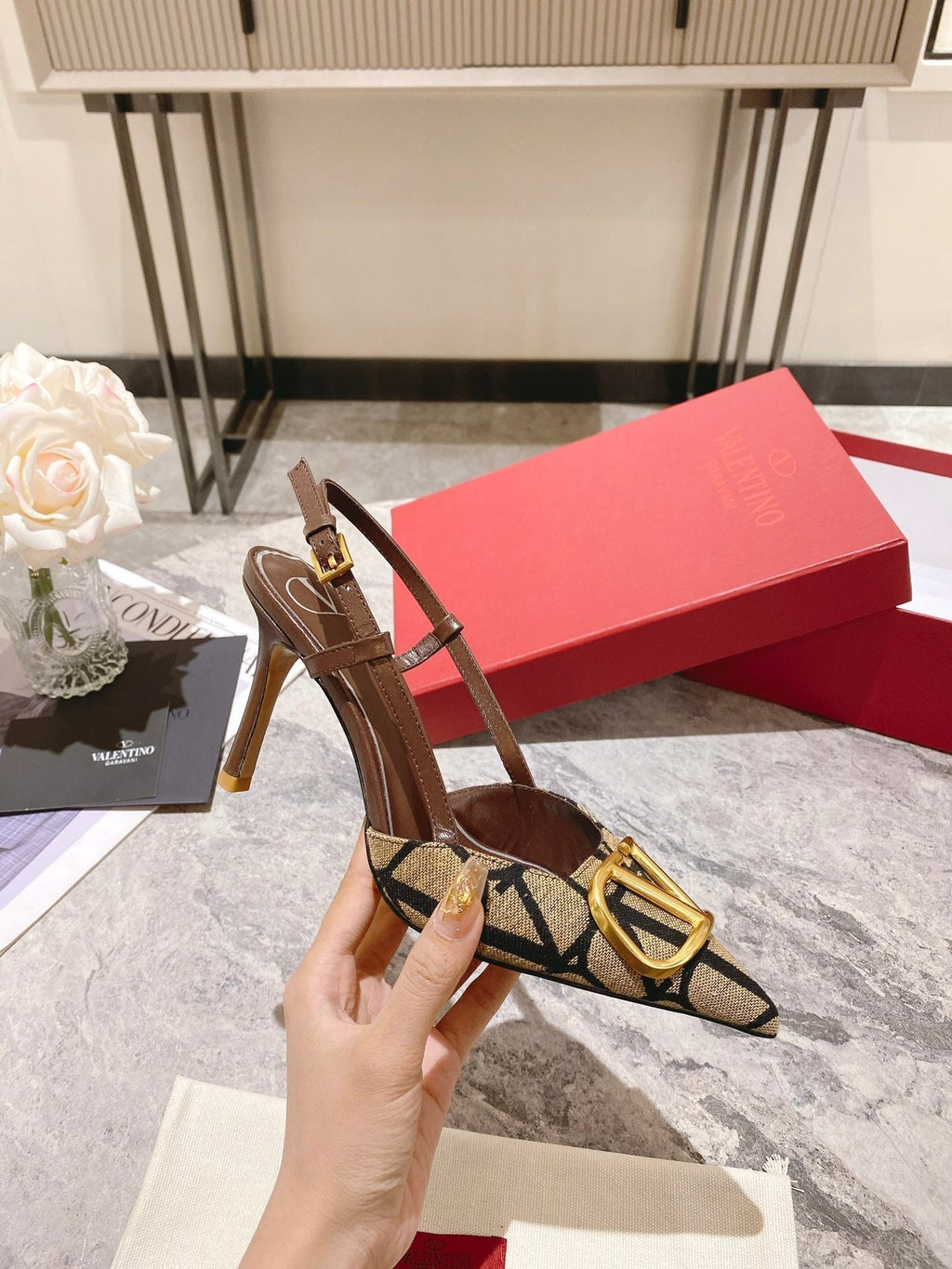 Valentino Slingback Pump Heel Fabric Print 239521