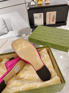 GG SPARKLE CRYSTAL SLIDE SANDAL METALLIC PINK CALFSKIN