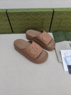 GG Lide Sandal With Interlocking Brown Rubber 788127