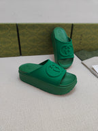 GG Lide Sandal With Interlocking Green Rubber 788123
