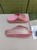 GG Lide Sandal With Interlocking Pink Glitter Rubber 788130