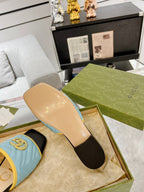 GG EXCLUSIVE SLIDE SANDAL SKY AND BLACK CALFSKIN