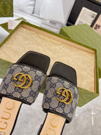 GG EXCLUSIVE SLIDE SANDAL BLACK AND CHARCOAL FABRIC