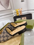GG EXCLUSIVE SLIDE SANDAL BLACK AND CHARCOAL FABRIC
