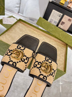 GG EXCLUSIVE SLIDE SANDAL BLACK AND CREAM SEDGE