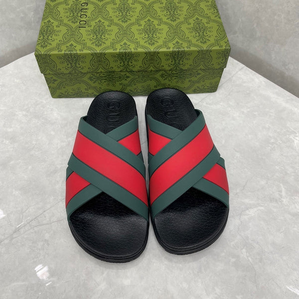 GG Striped Rubber Slides Black Red Green Rubber 788223