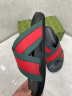 GG Striped Rubber Slides Black Red Green Rubber 788223