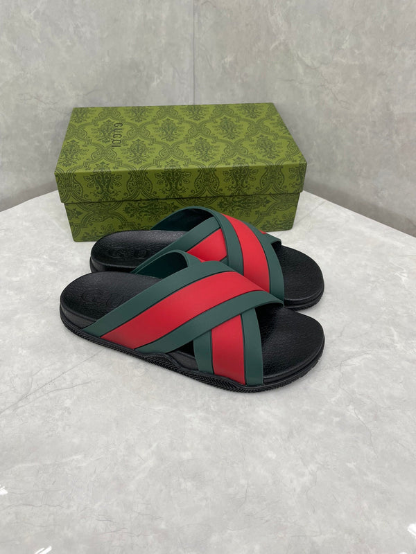 GG Striped Rubber Slides Black Red Green Rubber 788223